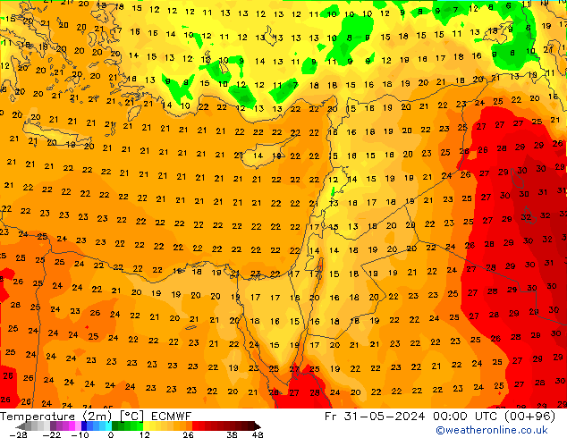 Temperaturkarte (2m) ECMWF Fr 31.05.2024 00 UTC