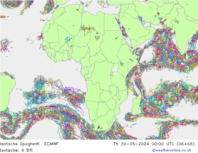 Isotachs Spaghetti ECMWF Čt 30.05.2024 00 UTC