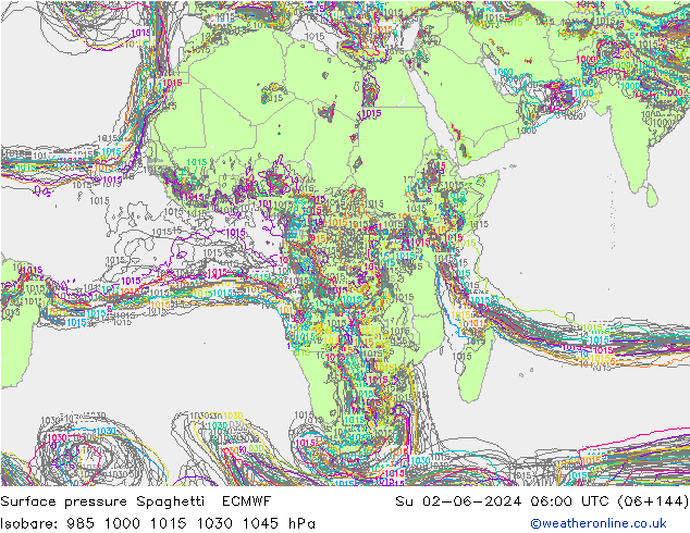 Surface pressure Spaghetti ECMWF Su 02.06.2024 06 UTC