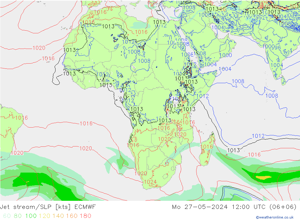 Prąd strumieniowy ECMWF pon. 27.05.2024 12 UTC