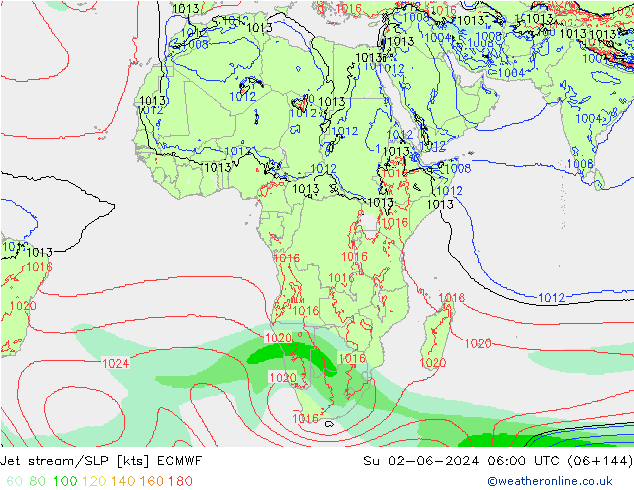 Jet stream ECMWF Dom 02.06.2024 06 UTC