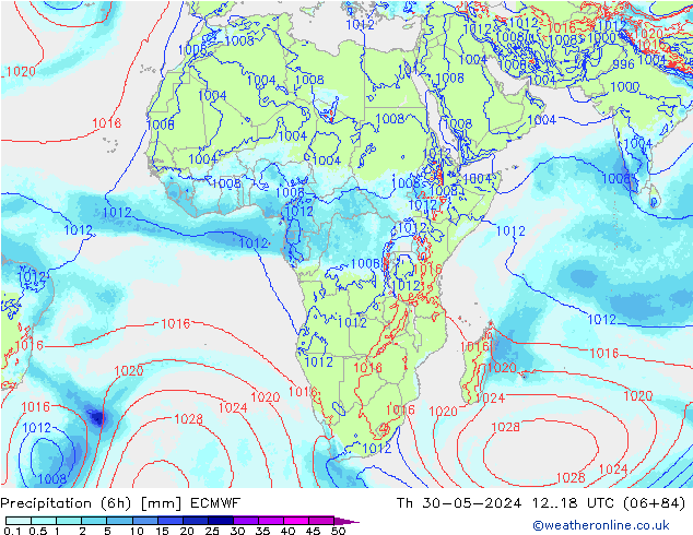 Precipitation (6h) ECMWF Čt 30.05.2024 18 UTC