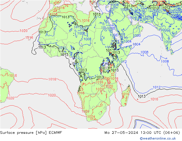 Atmosférický tlak ECMWF Po 27.05.2024 12 UTC