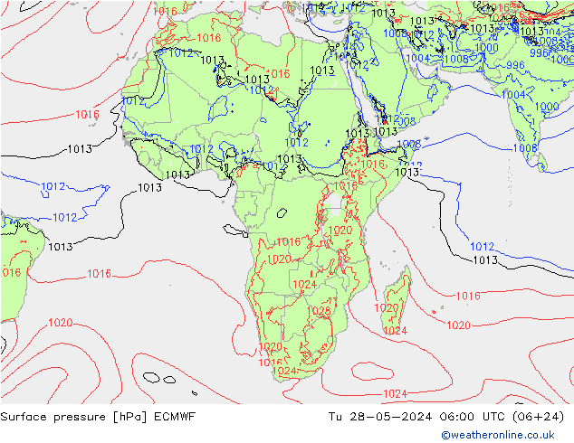 Surface pressure ECMWF Tu 28.05.2024 06 UTC