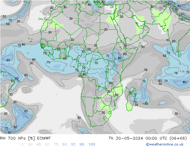 700 hPa Nispi Nem ECMWF Per 30.05.2024 00 UTC