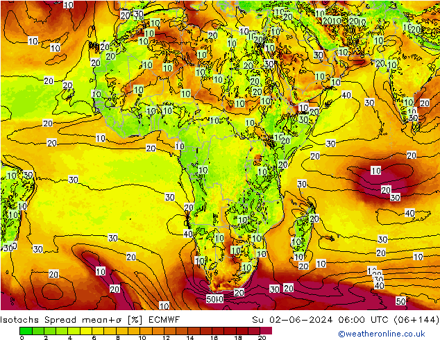 Isotachs Spread ECMWF Su 02.06.2024 06 UTC