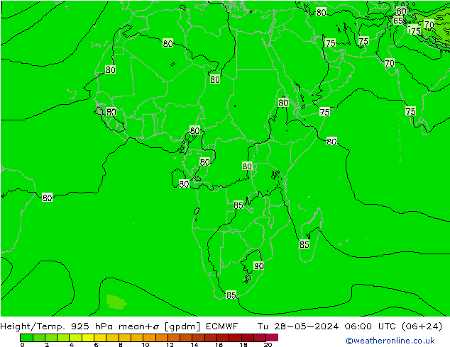 Hoogte/Temp. 925 hPa ECMWF di 28.05.2024 06 UTC