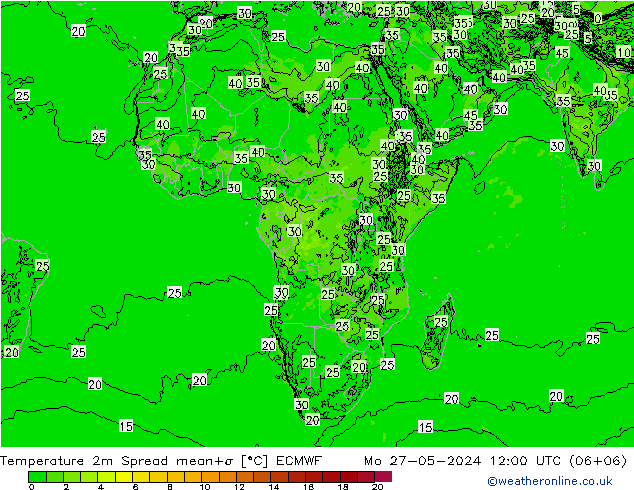 Temperature 2m Spread ECMWF Po 27.05.2024 12 UTC