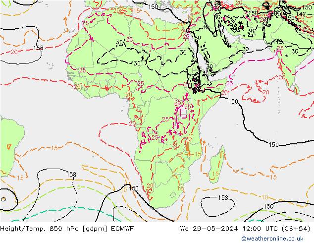 Height/Temp. 850 hPa ECMWF Qua 29.05.2024 12 UTC