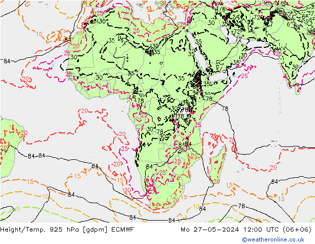 Height/Temp. 925 hPa ECMWF Po 27.05.2024 12 UTC