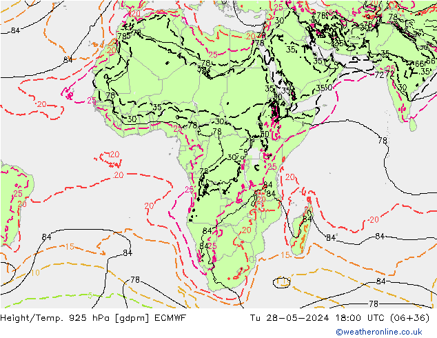 Height/Temp. 925 hPa ECMWF mar 28.05.2024 18 UTC