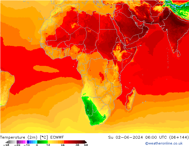 Temperature (2m) ECMWF Su 02.06.2024 06 UTC