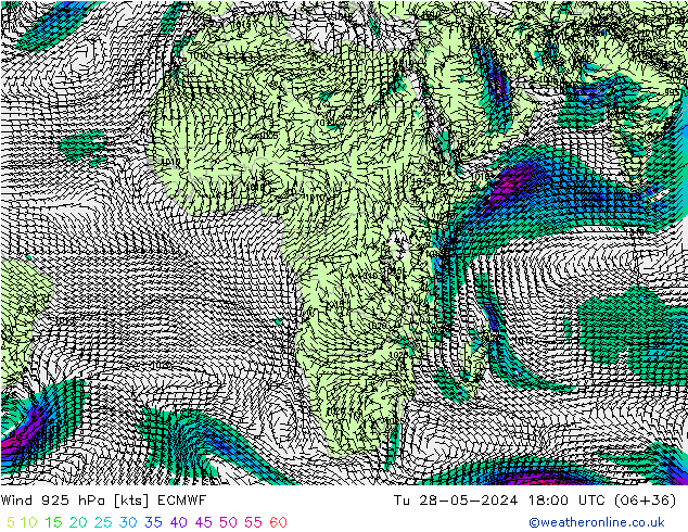 Wind 925 hPa ECMWF Tu 28.05.2024 18 UTC