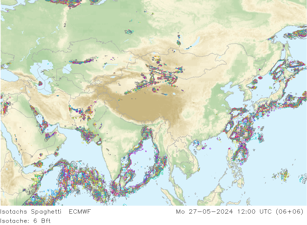 Isotachs Spaghetti ECMWF Po 27.05.2024 12 UTC