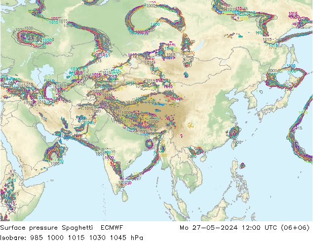 pressão do solo Spaghetti ECMWF Seg 27.05.2024 12 UTC