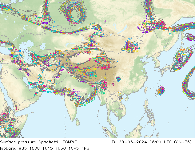 Luchtdruk op zeeniveau Spaghetti ECMWF di 28.05.2024 18 UTC