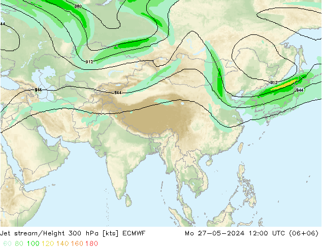 Jet stream/Height 300 hPa ECMWF Po 27.05.2024 12 UTC