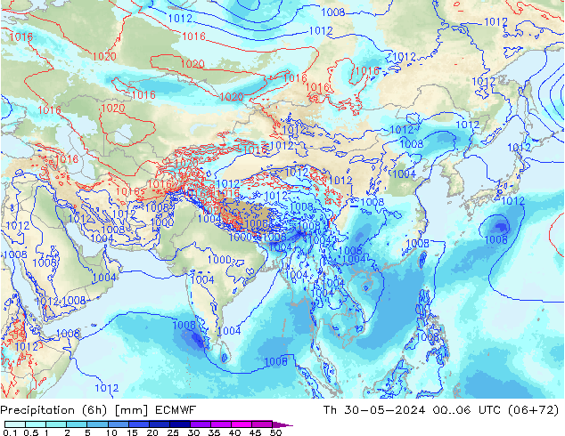 Precipitation (6h) ECMWF Th 30.05.2024 06 UTC