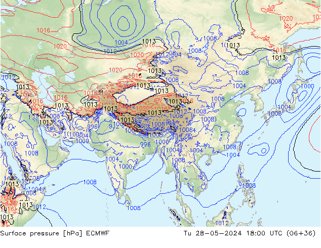 Presión superficial ECMWF mar 28.05.2024 18 UTC