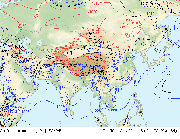 Presión superficial ECMWF jue 30.05.2024 18 UTC