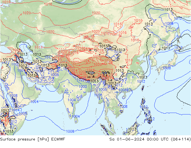 pressão do solo ECMWF Sáb 01.06.2024 00 UTC