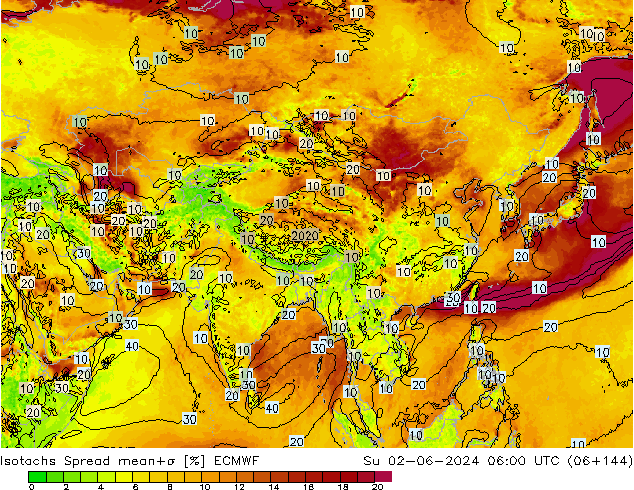 Isotachs Spread ECMWF Su 02.06.2024 06 UTC