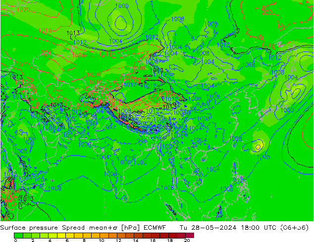 pressão do solo Spread ECMWF Ter 28.05.2024 18 UTC