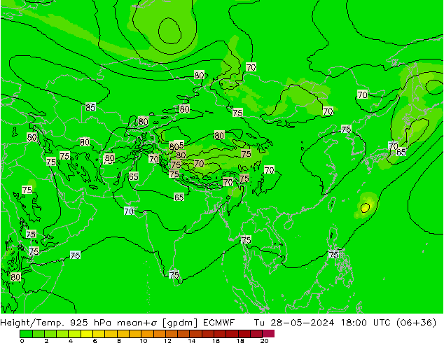 Hoogte/Temp. 925 hPa ECMWF di 28.05.2024 18 UTC