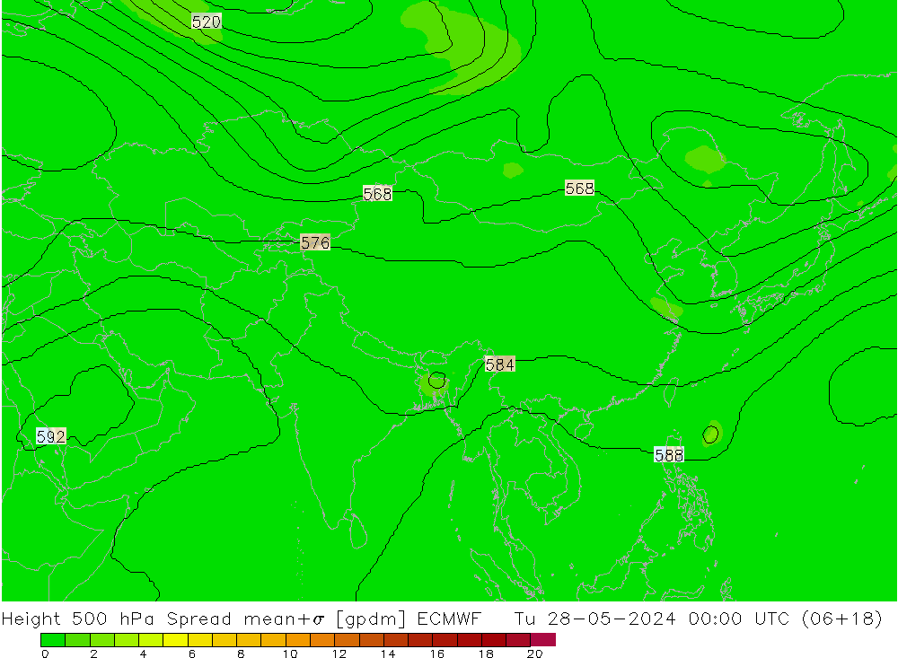 Height 500 hPa Spread ECMWF Út 28.05.2024 00 UTC