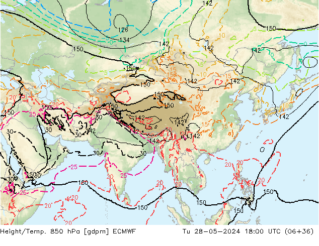 Height/Temp. 850 hPa ECMWF Tu 28.05.2024 18 UTC