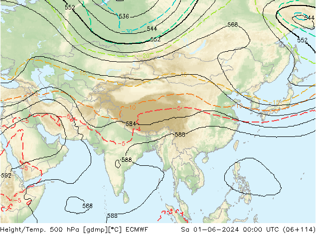 Height/Temp. 500 hPa ECMWF so. 01.06.2024 00 UTC