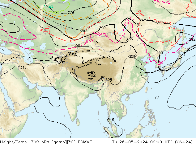 Hoogte/Temp. 700 hPa ECMWF di 28.05.2024 06 UTC