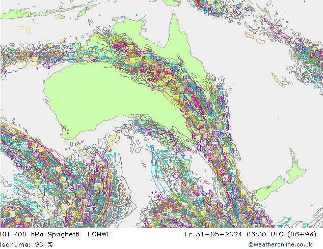 RH 700 гПа Spaghetti ECMWF пт 31.05.2024 06 UTC