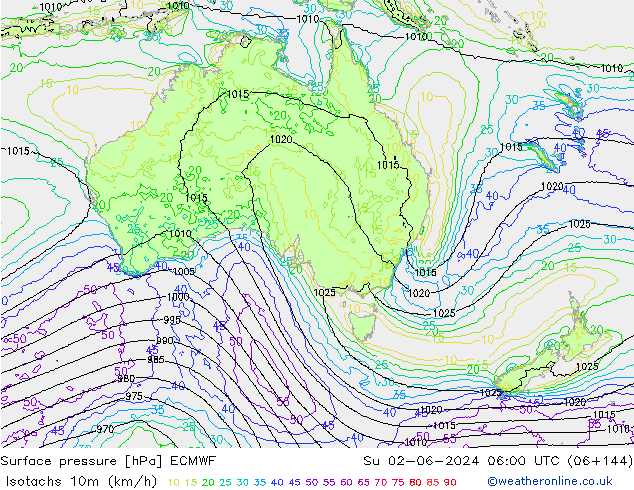 Isotachs (kph) ECMWF Su 02.06.2024 06 UTC