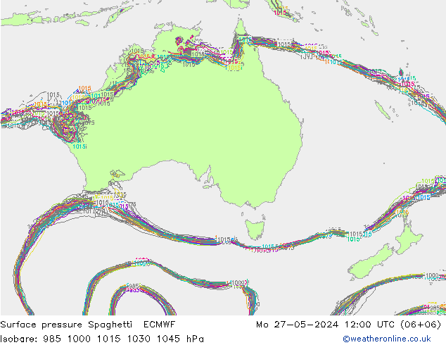 Luchtdruk op zeeniveau Spaghetti ECMWF ma 27.05.2024 12 UTC