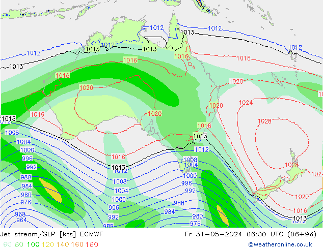 Jet stream/SLP ECMWF Fr 31.05.2024 06 UTC