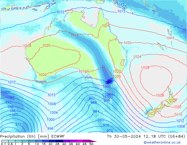 Precipitation (6h) ECMWF Th 30.05.2024 18 UTC