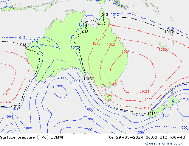 Surface pressure ECMWF We 29.05.2024 06 UTC