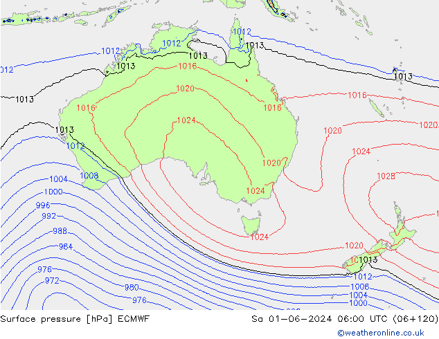 Presión superficial ECMWF sáb 01.06.2024 06 UTC