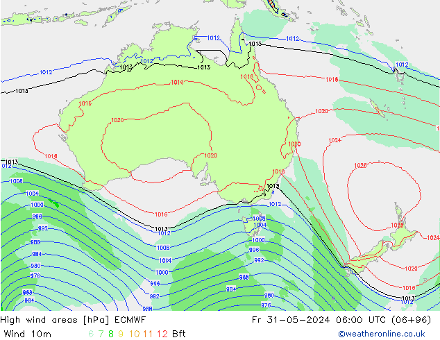 High wind areas ECMWF пт 31.05.2024 06 UTC