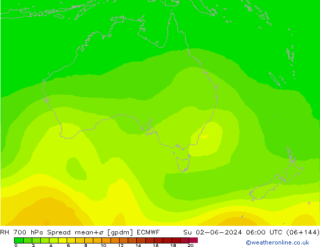 RH 700 hPa Spread ECMWF Dom 02.06.2024 06 UTC