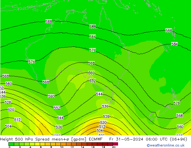 Height 500 гПа Spread ECMWF пт 31.05.2024 06 UTC