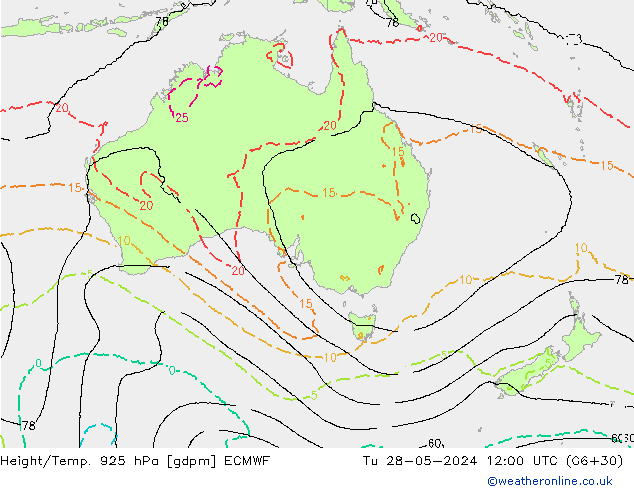 Height/Temp. 925 hPa ECMWF Tu 28.05.2024 12 UTC