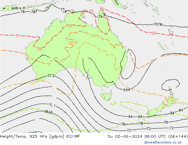 Height/Temp. 925 hPa ECMWF Dom 02.06.2024 06 UTC