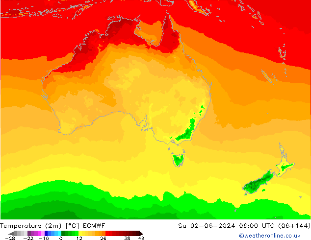 Sıcaklık Haritası (2m) ECMWF Paz 02.06.2024 06 UTC