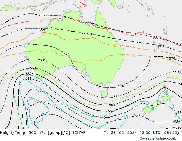 Height/Temp. 500 hPa ECMWF Tu 28.05.2024 12 UTC