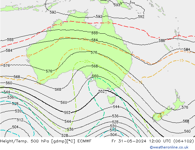 Hoogte/Temp. 500 hPa ECMWF vr 31.05.2024 12 UTC