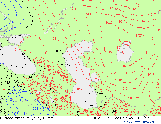 pressão do solo ECMWF Qui 30.05.2024 06 UTC