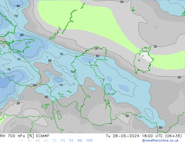 700 hPa Nispi Nem ECMWF Sa 28.05.2024 18 UTC