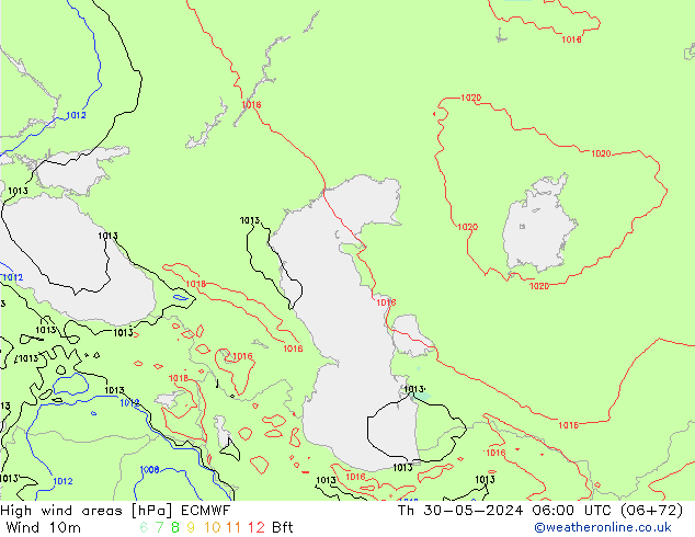 High wind areas ECMWF Qui 30.05.2024 06 UTC